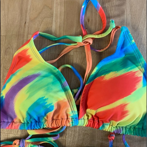 Multicolor Blue Yellow Halter Lined Brazilian Bikini - Picture 8 of 13